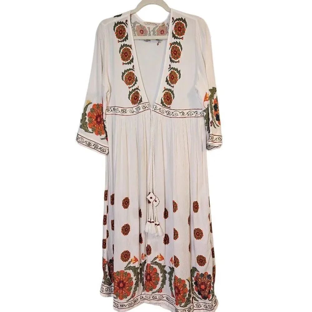 Soft Surroundings long cardigan, white with orange flowers. PM